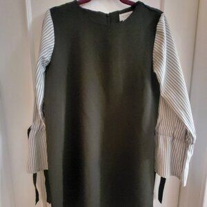 Lili Sidonio Molly Bracken Gray Mixed Media Shift Dress Striped Sleeve S